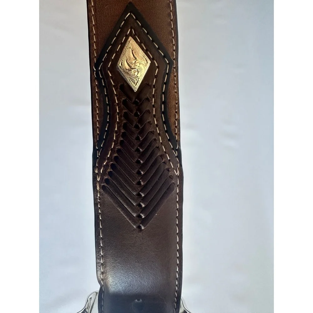 Nocona Belt Co Men's Brown Leather Western Belt Engraved Buckle Size 38 Rancher